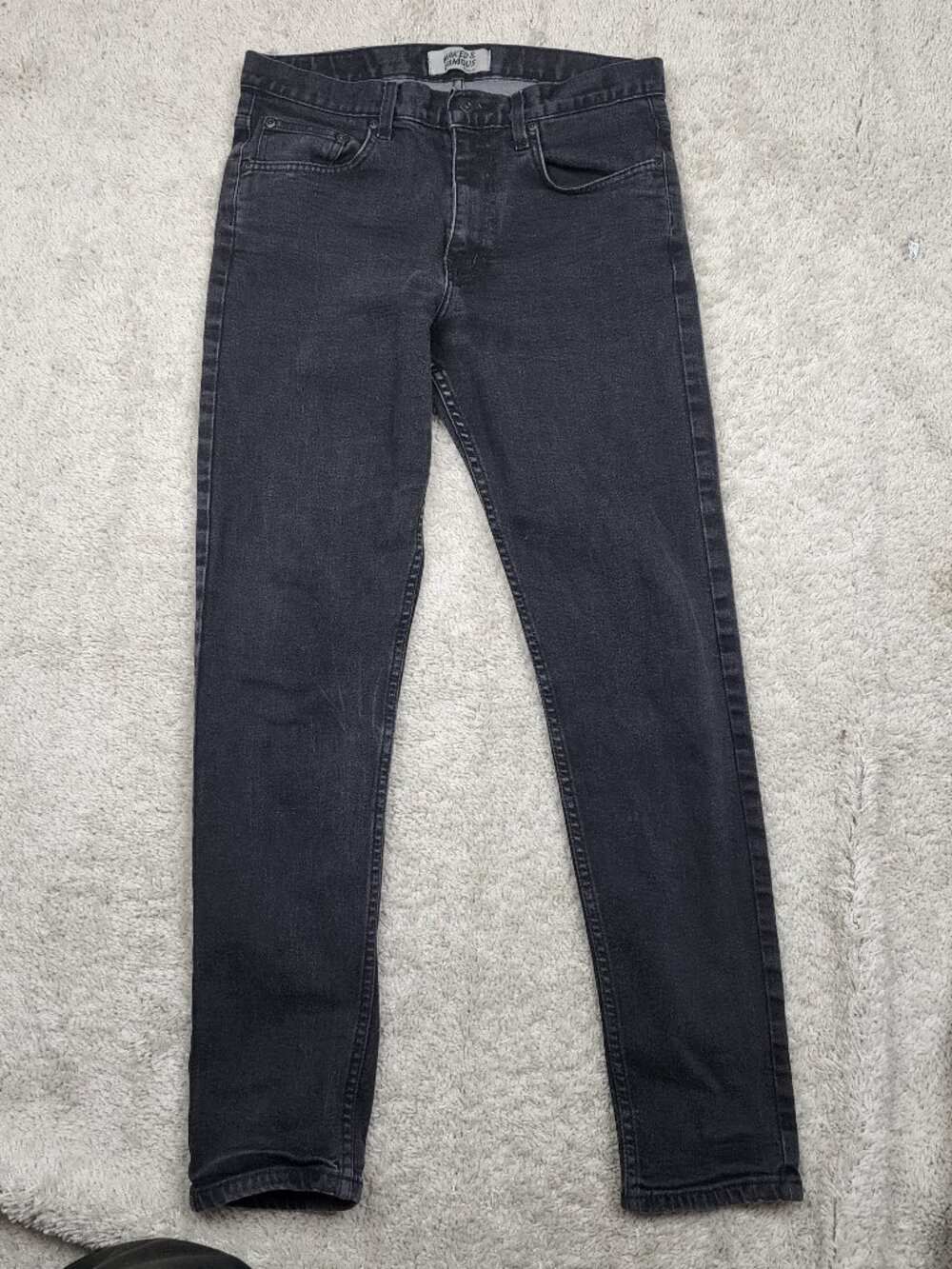 Naked & Famous Jeans Mens 32x29 Easy Guy Fit Ash Black Stretch Grey USA Gorpcore